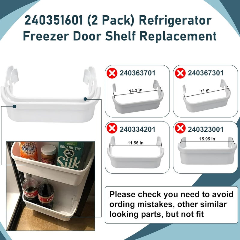 Fetechmate 240351601 Refrigerator Freezer Door Bin Side Shelf Compatible with Ken.more Fri.gidaire Refrigerator Replace 240351607 891154 AP2115974 White Freezer Lower Door Shelf Bin - 2 PACK By - Image 4